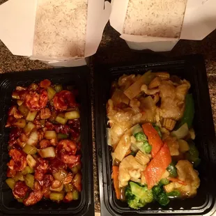 1) Szechuan Shrimp &amp; Beef 2) Curry Chicken