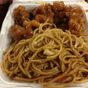 Lo Mein and orange chicken