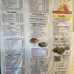Menu on the wall inside the restaurant