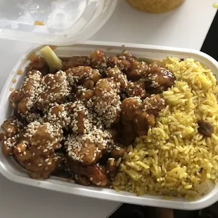 Sesame Chicken and Pork fried rice