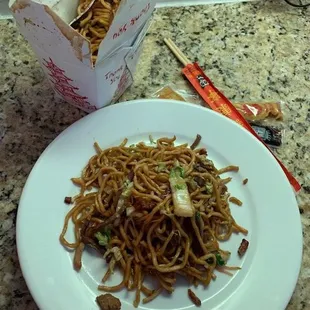 Pork with Lo Mein noodles