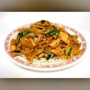 a plate of stir fried noodles
