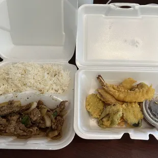 47. Yakiniku &amp; Shrimp Tempura Box takeout  Delicious!
