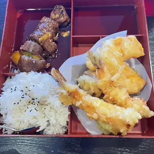 negimaki and Tempura Bento Box
