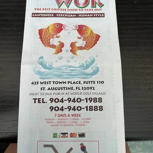 The name of the restaurant, address &amp; phone number