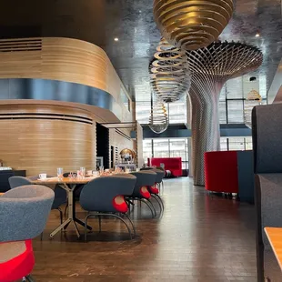 the interior of a modern restaurant