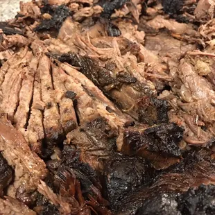 Smoked brisket chopped for brisket sandwiches. Nice smoke,moist and tender