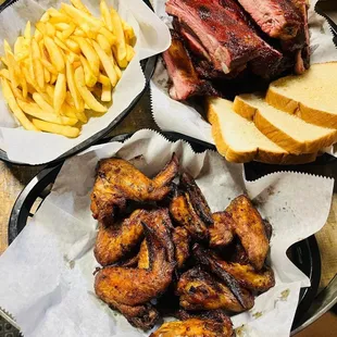 Smoked wings and pork ribs