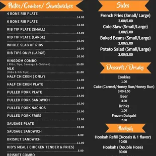 the menu of the restaurant