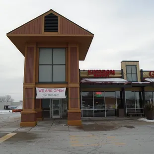 Outside of the restaurant, view looking west.