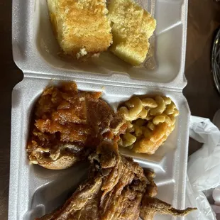 a meal in a styrofoam container