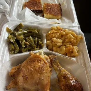 chicken, macaroni, and green beans