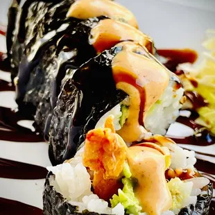 a sushi roll on a plate