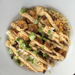 Cajun fish and shrimp bowl