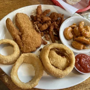 Pick three, Clams, Cod and Boom Boom Shrimp