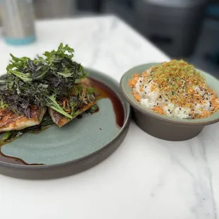 Bass with buttered rice: loved the bed of mustard greens and the flavors in the rice! Lovely fish