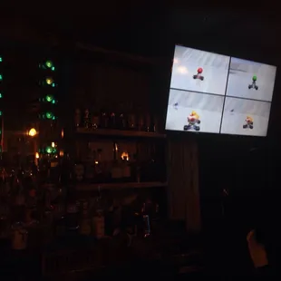 a video game being played in a bar