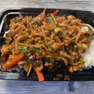 a plate of chinese food