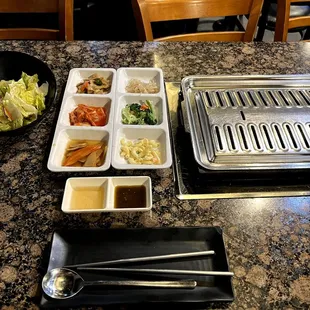 small portions of side dishes and salad