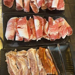 Beef brisket, beef belly and Spicy Pork Belly