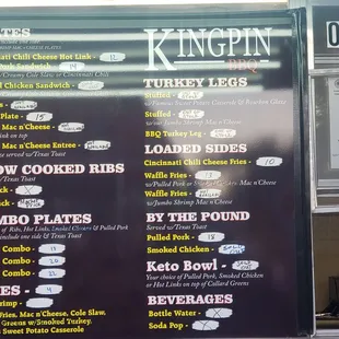 a menu for kingpin bbq