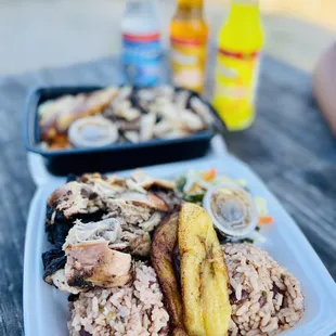 Jerk chicken and Jamaican bowl.  The difference is bone-in or boneless chicken.