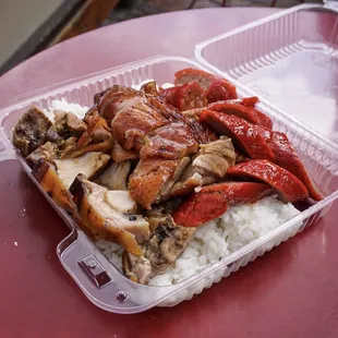 BBQ Lunch Box To Go w/ Roast Duck, Roast Pork &amp; BBQ Sausage - IG: @nelson_eats