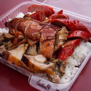 BBQ Lunch Box To Go w/ Roast Duck, Roast Pork &amp; BBQ Sausage - IG: @nelson_eats