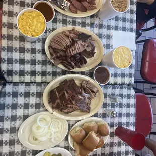 Kings Pack, Meats (Brisket, Pork Ribs, Sausage), Sides (Dirty Rice, Macaroni Cheese, Creamed Corn)