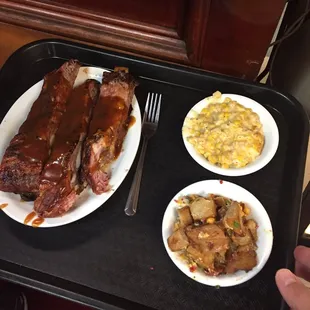 Pork Ribs, ranch potatoes, cream corn