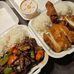 Pepper Steak and Lemon Chicken