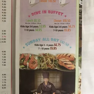 a menu and prices