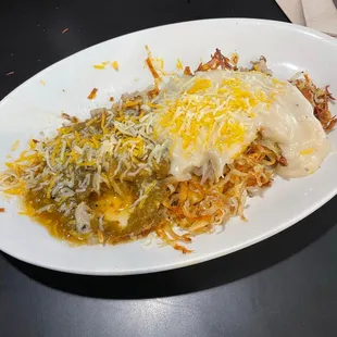 1/4 grump half green chili half country gravy