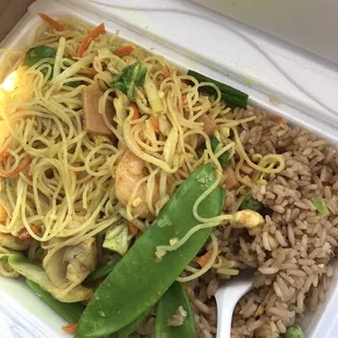 Singapore Noodle lunch special with fried rice. About $6.15.