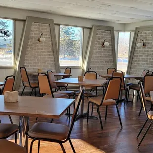 empty tables and chairs