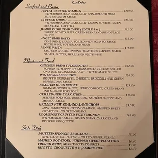 Entrees- Seafood, Meats and Fowl