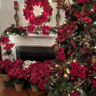 Front entrance area in full holiday decor.