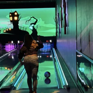 Bowling lanes are lit well!
