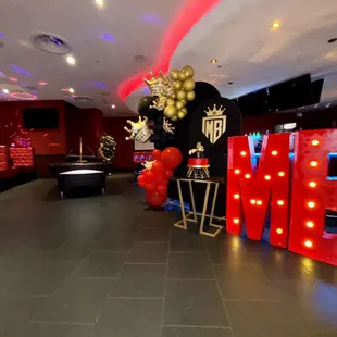 large red letters with neon lights