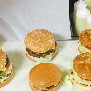 a tray of hamburgers