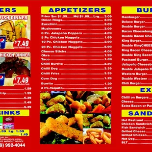 Menu: Burgers, Dinners, &amp; Appetizers