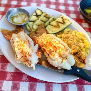 Wild South African Lobster Tails w/ grilled zucchini + mac &amp; cheese / $49.75