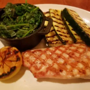 Grilled Mahi-Mahi, grilled zucchini, sauteed spinach