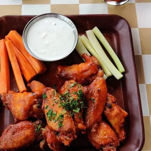Buffalo wings with homemade Blue Cheese.