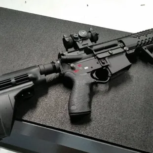Shooting a new AR pistol indoors at Kings Gun Center.