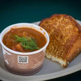 Portuguese Bean Soup with slice of King's Hawaiian Original Hawaiian Sweet Round Bread