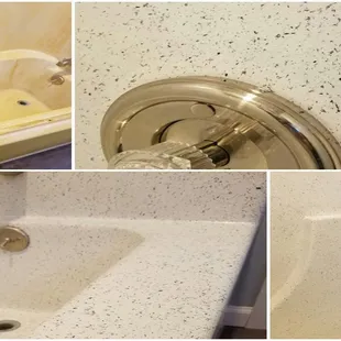 four different views of a bathroom