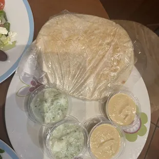 Pita, Tzatziki and Hummus