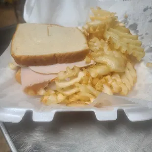 a sandwich and french fries