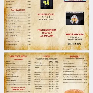 the menu for king's kitchen